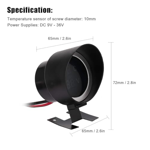 Sarini Rundes digitales Wassertemperaturmessgerät, Voltmeter, Wasserkühlmitteltemperaturmessgerät, Kit, DC 9 V 36 V, mit blauem Licht für Auto, Motorrad, ATV