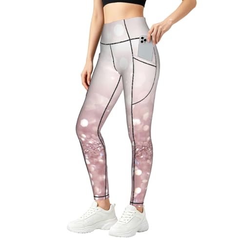 Leggings de moda con estampado rosa y purpurina para mujer activa en fitness