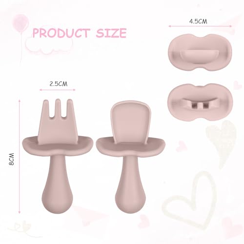 Foto von Vicloon Silicon Babylöffel und Gabel Fütterung Set,4 Stück Kinderbesteck Esslernbesteck, BPA Frei Baby Gabel und Löffel Set, Baby Besteckset ab 1 jahr (orange+rosa)