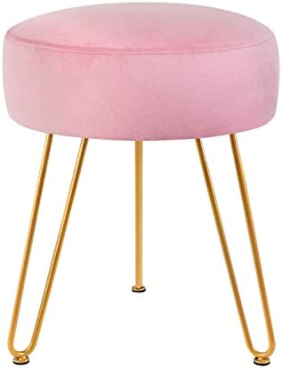 TOUCH-RICH Velvet Footrest Stool Ottoman Round/Square Modern Upholstered Vanity Footstool Side Table Seat Dressing Chair with Golden Metal Leg(Black,Round-Normal)