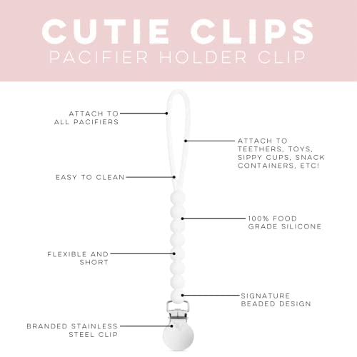 Image of Ryan & Rose Cutie Clip 2 Pack - Pacifier Clip Holder Silicone (Judy-White /Judy-Grey)