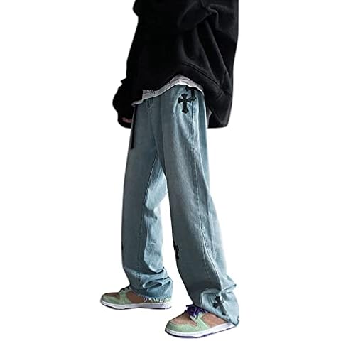 Baggy Jeans Men's Hip Hop Original: Jeans Men's Stretch Regular Fit Jeans Straight Jeans Y2k Trousers Denim Trousers Boys Jeans Wide Leg Pants Sweatpants Punk Trousers Streetwear, lightblue, L Cover