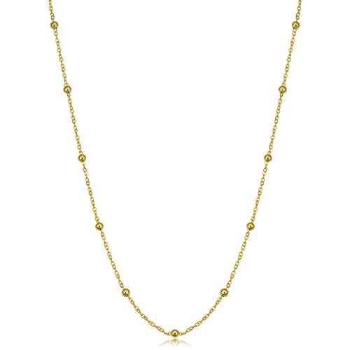 Kooljewelry 14k Yellow Gold Round Beads Station Necklace (18 inch)