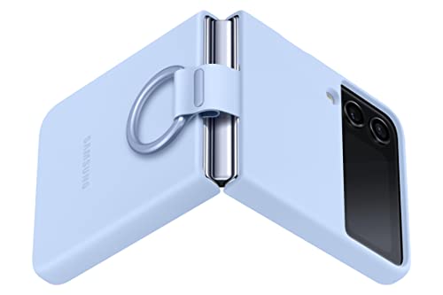 Image of Samsung Galaxy Z Flip4 Silicone Cover with Ring, Protective Phone Case with Finger Loop, Matte Finish, Bold Style, Handheld Design, US Version, Arctic Blue