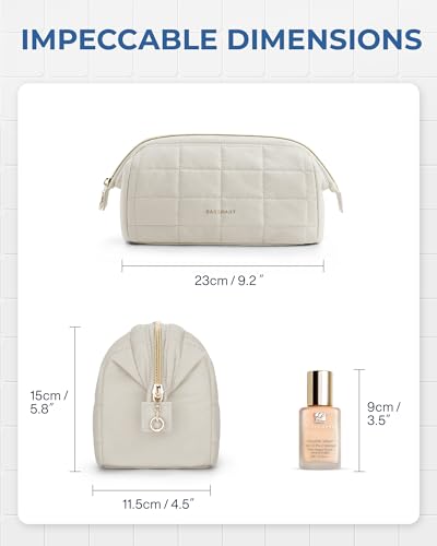 Image of BAGSMART Makeup Bag Cosmetic Bag Wide Open, Beige, M, Wide-open Travel Makeup Bag With Puffy Padded and Rectangular Quilted