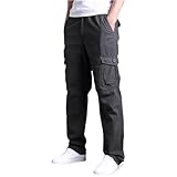 Wanderhose Herren Multi Taschen Taktische Hose Arbeitshosen Männer Ripstop Cargohose Casual Relax-Fit Outdoorhose Grau XXL