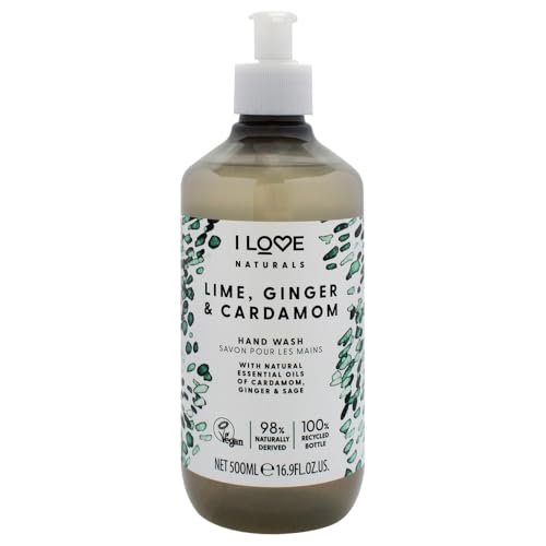 I Love Naturals Lime, Ginger and Cardamom Hand Wash - Hydrating Hand Soap with Essential Oils - Skin-Smoothing Formula - Plant-Based Cleansers - 16.9 oz