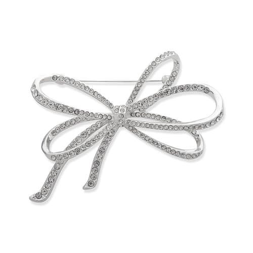 Broche nœud femme Anne Klein en argenté laiton et strass en verre étincelant