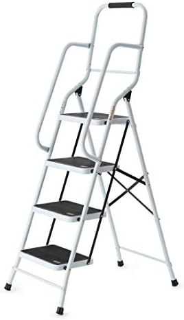 Safety Folding Step Ladder | 4 Step Ladder, Strong, Non-Slip Rubber Steps With Rail Support And Grip Tight Ridges | 96x159cm - Safety Step Ladders By Easylife Lifestyle Solutions4670