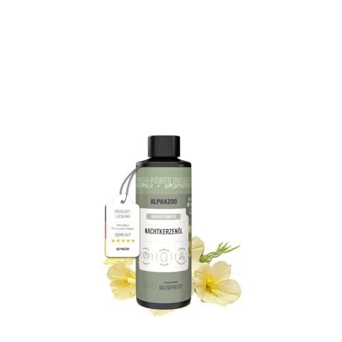 alphazoo Premium Nachtkerzenöl für Katzen 100 ml – Natürliches, kaltgepresstes Futteröl mit Omega‑6 & Omega‑9 – Unterstützt Haut & Fell – Deutsche Premium‑Qualität