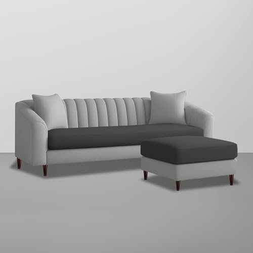 Image of Casaliving Doraldo 4 Seater L Shape Convertible Sofa Set for Living Room, 3 Seater & Ottoman Modular Sectional Couch for Small Space (Black Grey Colour) Fabric