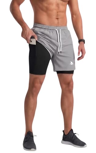 Image of Boldshark Men's 2 in 1 Active Dual Shorts with Inner Tights Layer & Phone Pocket for Running, Gym & Sports Workout