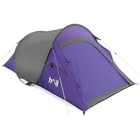 Trail 2 Man Pop Up Tent Waterproof at 1500mm HH Single Skin Camping Festival (Purple) Cover