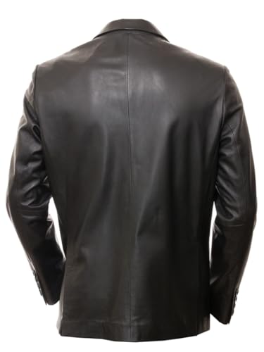 Classical Men's Two-Button Blazer Coat Genuine Leather Jacket Black Small Medium Extra Plus Size2