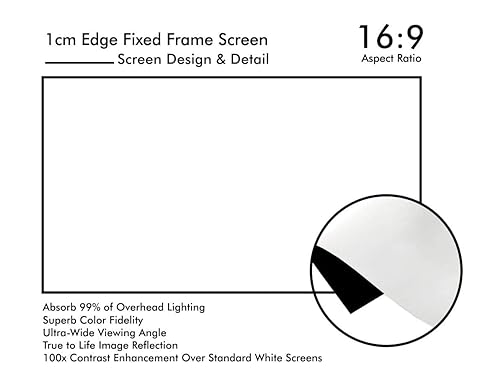 Image of BIG VUE 1 Cm Edge 120 Inches Fixed Frame Projector Screen 16:9 Diagonal Active 3D 4K Ultra Hd Projection Screen (120 Inch, White)