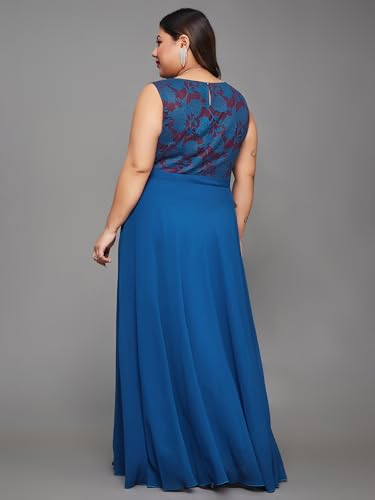 Image of Miss Chase A+ Women's Round Neck Sleeveless Georgette Floral Lace Fit & Flare Maxi Dress