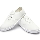 AISFAES Women Canvas Sneakers Cute Walking Shoes Classic Canvas Shoes Comfort Lace Up Tennis Shoes Lightweight Textile Flats(White,US9)