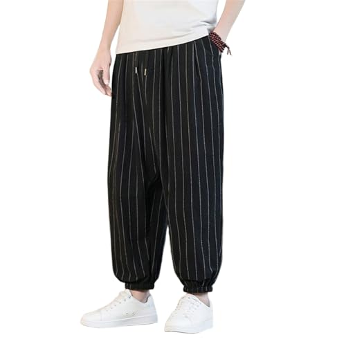 Pantalon en lin rayé homme amples de style chinois : vêtements décontractés légers été