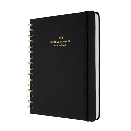 Kokonote Agenda 2026 Semana Vista A5 Negra Back To Black - Agenda semanal Anual mujer Con Cubierta de tela y Anillas - Incluye Pegatinas, Marcapáginas y Apartados funcionales