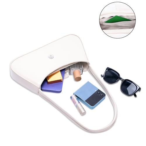 Larcenciel Shoulder Bags for Women, Elegant White Leather Purse with Cute Bow Accent, Zipper Closure & Double Straps, Small Trendy Y2K Hobo Handbag for Everyday Work Party Vacation Wedding Guest Style4