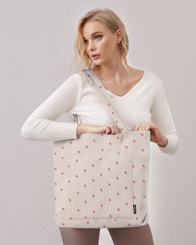 Image of Prite Corduroy Tote Bag for Women Large Shoulder Bag with Zipper and Pockets for College School Work Travel Shopping