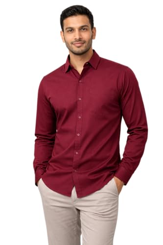 Image of Men's Solid Casual Shirt | Casual Plain Button Down Shirt for Men | Regular Fit Full Sleeves Smart Formal & Casual Wear