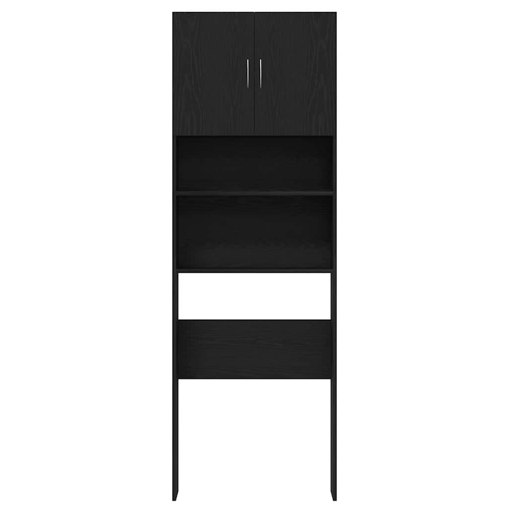 Armario para lavadora de madera de roble negro, 64 x 24 x 190 cm, con 2 puertas y 2 compartimentos abiertos, compartimento para lavadora de 88,5 cm