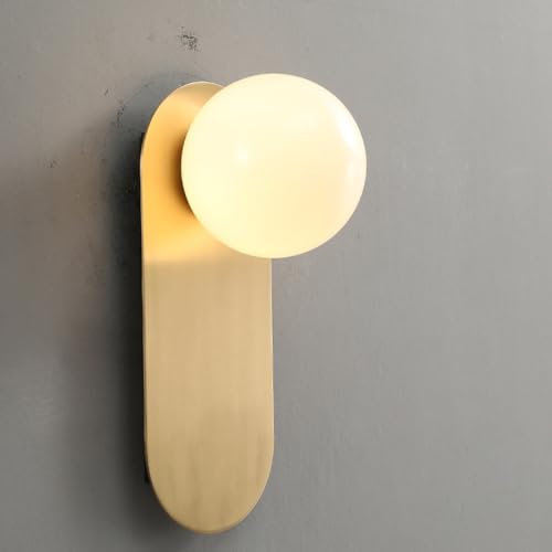 Image of Gold Bathroom Wall Light Fixture,Hardwired Glass Wall Lamp with Globe Lampshade,Mid Century Modern Sconce for Living Room Bedroom and Study Room