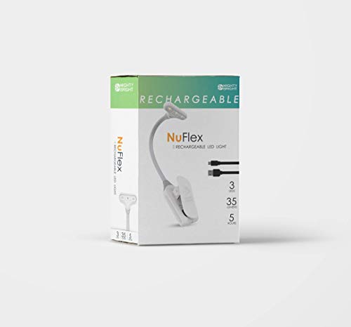 Mighty Bright NuFlex Rechargeable Book Light: 35 Lumens, 3 Brightness Levels, 24-Hour Battery Life, Flexible Design (White)