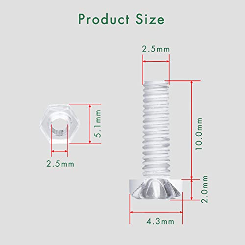 Pzsmocn 100 Pieces/50 Sets M2.5 * 10 mm PC Transparent Plastic Cross-recessed Round Head Screws and Hexagonal Nuts Kit - Image 2