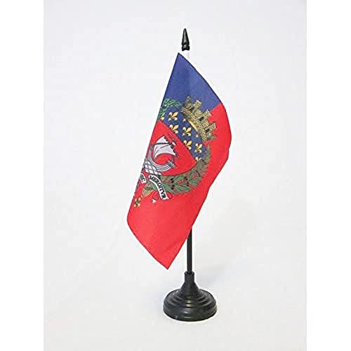 AZ FLAG - Drapeau De Table Ville de Paris avec armes 15x15 cm - Petit Drapeau Parisien Avec Armoiries De Bureau 100% Polyester Avec Hampe De 25cm Et Socle En...