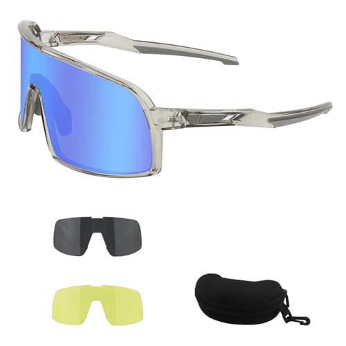ToopMount Gafas de Ciclismo Polarizadas, Protección UV 400 Gafas de Sol Deportivas con 3 Lentes Intercambiables, Gafas Antivaho de Montura Integral TR90 para Hombres y Mujeres Senderismo Pesca Béisbol