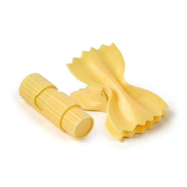 Genuine Fred SNACKARONI Pasta Bag Clips, Set of 4, Two Styles Farfalle and Rigatoni, Squeeze and Lock Bread Bag Clip, Spring-Loaded Clips, Fun Food Storage and Kitchen Accessories