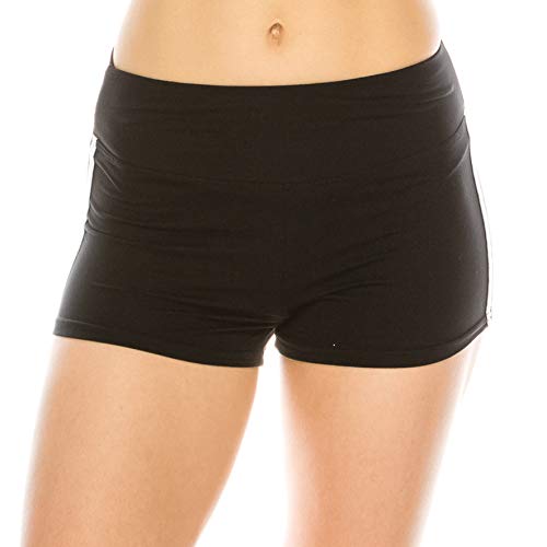 Image of ALWAYS Women's High Waist Spandex Athletic Shorts - Side Stripe Soft Stretch Biker Running Yoga Gym Workout Anti-Chafe Under Dress Layering Short Black White L