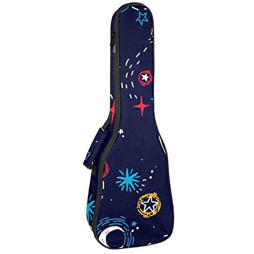 Sac de rangement pour ukulélé au motif étoiles et fusées avec mousse de protection