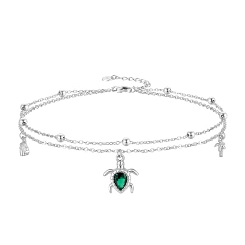 Image of CHIC & ARTSY 925 Sterling Silver Layered Anklets for Women, Adjustable Cable Chain Multilayer Beach Foot Jewelry, Nickel Free Hypoallergenic Summer Anklet 10-11 Inches