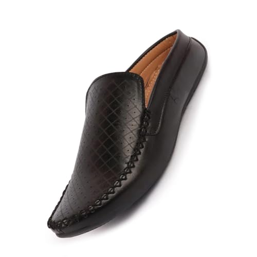 Image of FAUSTO Mens Perforated Stylish Driving Moccasins | Half Shoes for Office & Outings | Driving Loafers | Casual and Formal Mules | Soft Cushioned Insole