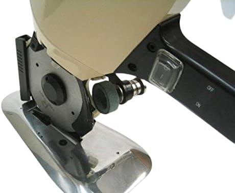 Cutex RC-100 Electric Cloth Cutter, close-up of blade and sharpener