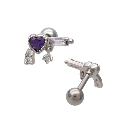 サージカルステンレス ボディピアス 軟骨ピアス ハート ビジュー可愛い コーデに遊び心 ピストル モチーフ へリックス 0154 (16G)