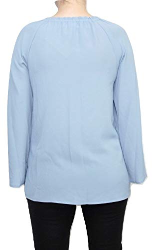 Michael Kors Crepe Tie-Neck Chain Blouse Wide Sleeve Top, Chambray Blue (Small) #TOP3