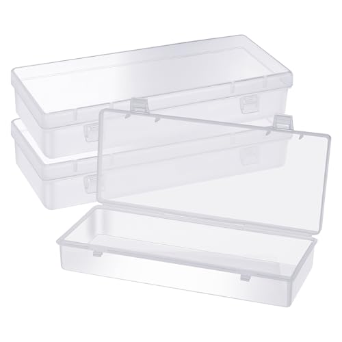 Image of Dimeho 6 Inch Plastic Storage Boxes, 3 Pcs Rectangular Small Storage Containers with Hinged Lids Clear Storage-Organizer Box for Small Items Art Craft Jewelry Accessories, 6.1 x 2.5 x 1.2 inches