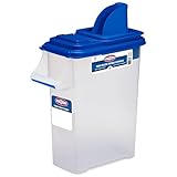 Buddeez Kingsford Pellet Dispenser with Flip Spout - Stackable Storage Bin for Wood and Grill Use - Clear Body with Blue Lid - 1 Count
