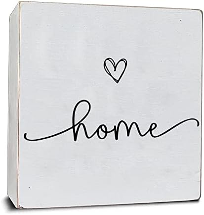 TEOUIOS Sweet Home White Wooden Box Plaque Sign, Home Bedroom Shelf Desk Decor Gift for Family Housewarming, 6"x6"