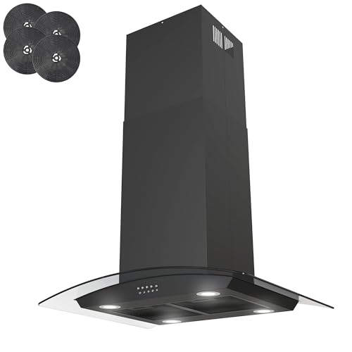 Akdy RH0681 30 Inch Island Mount Range Hood, 3-Speed Fan And Led Lights In Matte Black, With Tempered Glass thumb #2