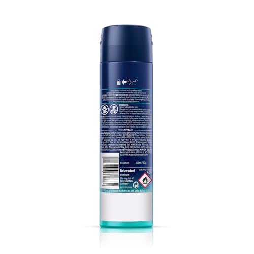 NIVEA Men Fresh Ocean Deodorant Spray, 150ml | 48 H Active Odour Protection | Fresh Long Lasting Deo for men | Fights Odour causing bacteria | Aqua and Sandalwood | 150ml
