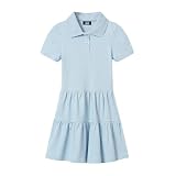 LittleSpring Big Girls School Uniform Dresses Short Sleeve Dress for Girl Ruffle Summer Kids Clothing Sky Blue Size 10
