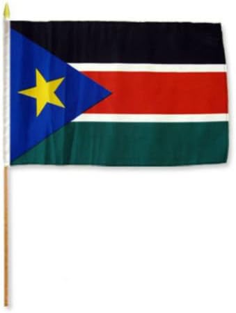 12''x18'' South Sudan Stick Flag wood Staff - Bright Color UV Resistant - Prime Outside Garden Cave Home Decor