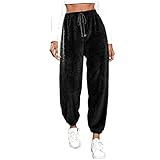 Womens Plush Pants Casual Winter Solid Color Jogger Sweatpants Loose Soft Comfy Fleece Warm Home...
