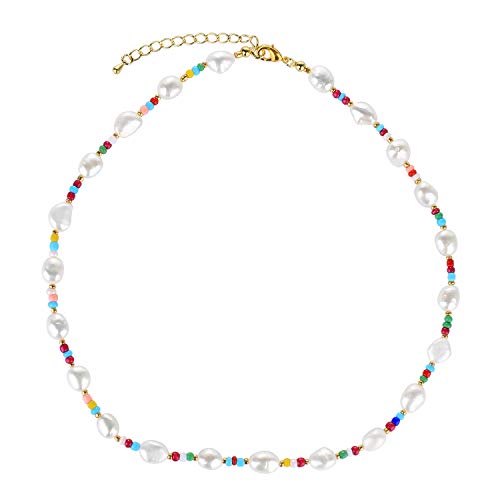 KELITCH Shell Pearl Choker Necklace for Women Miyuki Seed Beads Handmade Friendship Rainbow Color Chain Choker Necklace Fashion Jewelry Gift