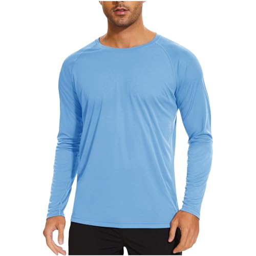 Men UPF 50+ UV Sun Protection Shirts Long Sleeve Lightweight Rash Guard T-Shirt Outdoor Quick Dry Tee Tops for Hiking Running